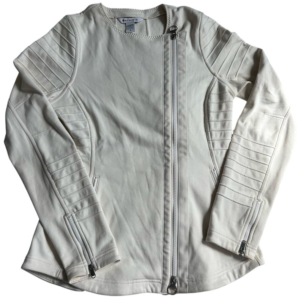 Athleta Ivory Zip Up, Stretch, Moto Jacket- S